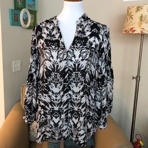 Parker Black and White Ikat Top